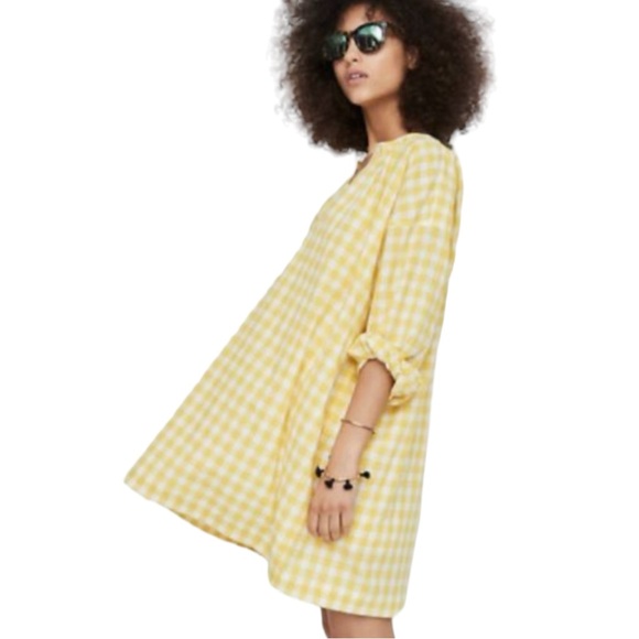 Madewell Dresses & Skirts - Madewell Yellow Check Gingham Long Sleeve Mini Womens Size L Shift Cotton Casual
